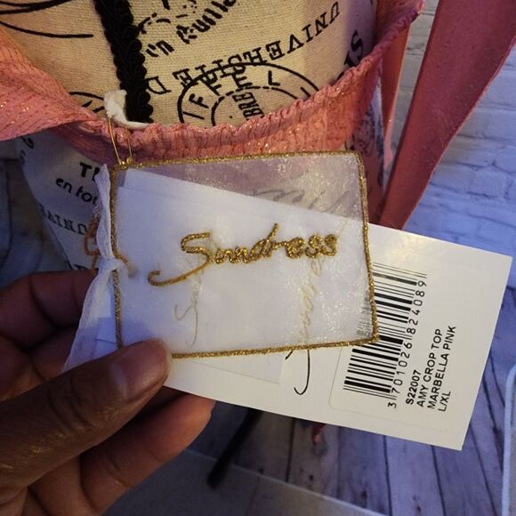 Sundress Amy Crop Top Womens XL Marbella Pink Wrap Top Criss-Cross Chest - Picture 6 of 13